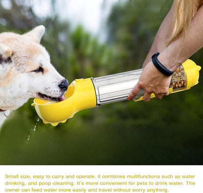 Dog Water Bottle Dispenser Portable Dog Water Bottle for Dogs Dog Travel Water Bottles for Walking with Drinking Feeder and Food Container Drinking Feeder for Pets Outdoor Hiking (Yellow)