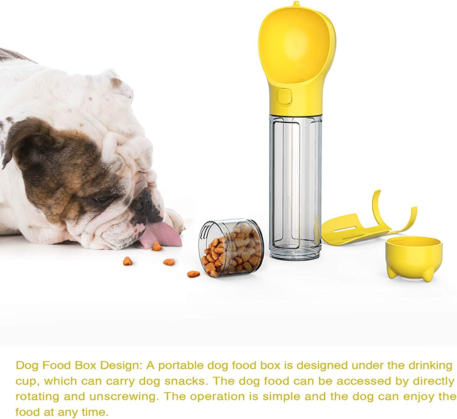 Dog Water Bottle Dispenser Portable Dog Water Bottle for Dogs Dog Travel Water Bottles for Walking with Drinking Feeder and Food Container Drinking Feeder for Pets Outdoor Hiking (Yellow)